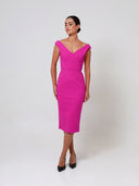 Magenta Pleated Shoulder Double Crepe Midi