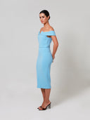 Sky Blue Off Shoulder Double Crepe Midi