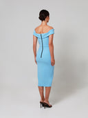 Sky Blue Off Shoulder Double Crepe Midi