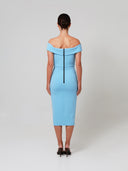Sky Blue Off Shoulder Double Crepe Midi