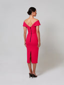 Raspberry Draped Shoulder Double Crepe Midi