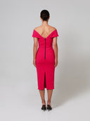 Raspberry Draped Shoulder Double Crepe Midi