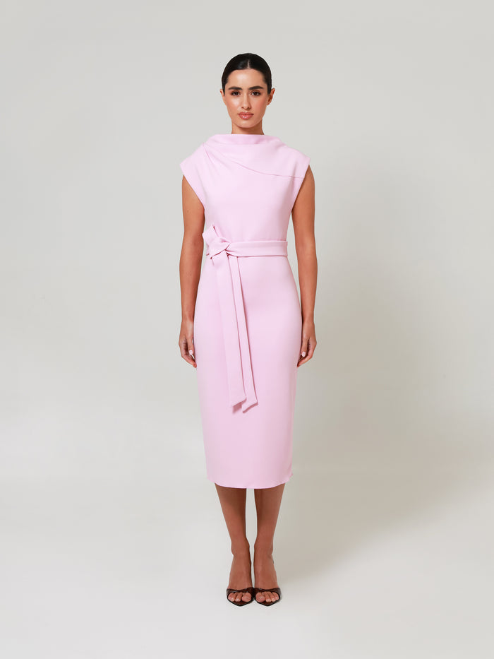 Blush Pink Structural Belted Double Crepe Midi