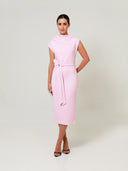 Blush Pink Structural Belted Double Crepe Midi