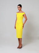 Yellow Bardot Double Crepe Midi
