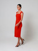 Red Short Sleeve Double Crepe Midi