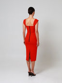 Red Short Sleeve Double Crepe Midi