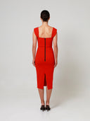 Red Short Sleeve Double Crepe Midi