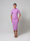 Lilac Mid Sleeve Ruched Double Crepe Midi