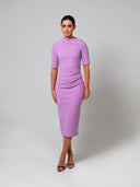 Lilac Mid Sleeve Ruched Double Crepe Midi