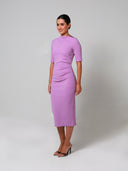 Lilac Mid Sleeve Ruched Double Crepe Midi