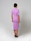 Lilac Mid Sleeve Ruched Double Crepe Midi