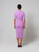 Lilac Mid Sleeve Ruched Double Crepe Midi