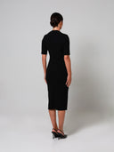 Black Mid Sleeve Ruched Double Crepe Midi