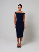 Navy Bardot Double Crepe Midi