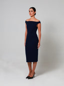 Navy Bardot Double Crepe Midi