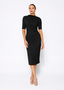 Black Mid Sleeve Ruched Double Crepe Midi front 