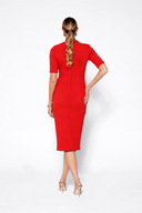 Red Mid Sleeve Ruched Double Crepe Midi - Pre Order
