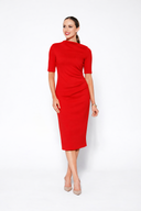 Red Mid Sleeve Ruched Double Crepe Midi - Pre Order
