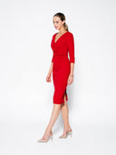 Dark Red Ruched Double Crepe Midi