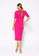 Fuchsia Mid Sleeve Ruched Double Crepe Midi - Pre Order