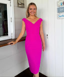 Magenta Pleated Shoulder Double Crepe Midi