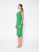 Pleated Shoulder Double Crepe Midi