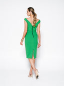 Pleated Shoulder Double Crepe Midi