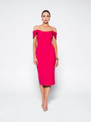 Draped Shoulder Double Crepe Midi