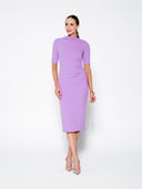 Mid Sleeve Ruched Double Crepe Midi