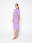 Mid Sleeve Ruched Double Crepe Midi