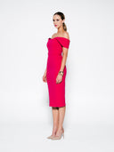 Draped Shoulder Double Crepe Midi