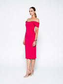 Draped Shoulder Double Crepe Midi