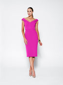 Pleated Shoulder Double Crepe Midi