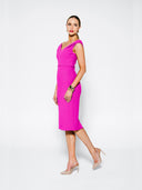 Pleated Shoulder Double Crepe Midi