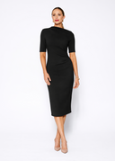 Black Mid Sleeve Ruched Double Crepe Midi - Pre Order