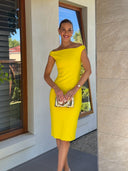 Yellow Wide Neck Double Crepe Midi