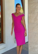 Magenta Pleated Shoulder Double Crepe Midi