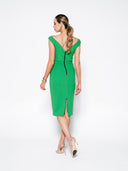 Pleated Shoulder Double Crepe Midi