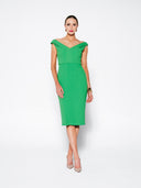 Pleated Shoulder Double Crepe Midi