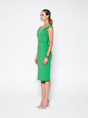 Pleated Shoulder Double Crepe Midi