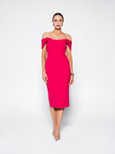 Raspberry Draped Shoulder Double Crepe Midi