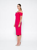 Raspberry Draped Shoulder Double Crepe Midi