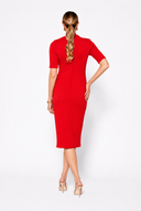 Red Mid Sleeve Ruched Double Crepe Midi