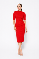 Red Mid Sleeve Ruched Double Crepe Midi