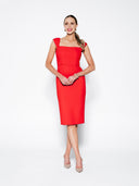Red Short Sleeve Double Crepe Midi