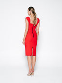 Red Short Sleeve Double Crepe Midi