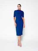 Royal Blue Mid Sleeve Ruched Double Crepe Midi