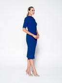 Royal Blue Mid Sleeve Ruched Double Crepe Midi