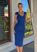 Royal Blue Sheath Double Crepe Midi 